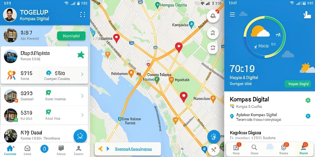 Antarmuka TOGELUP dengan fitur kompas digital yang sederhana.