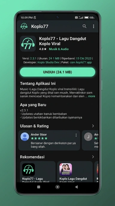 Tampilan halaman APK koplo77