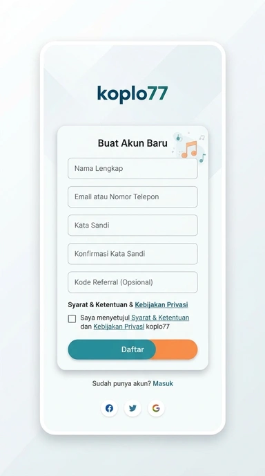 Tampilan halaman daftar koplo77
