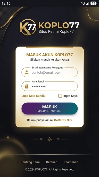 Tampilan halaman login koplo77