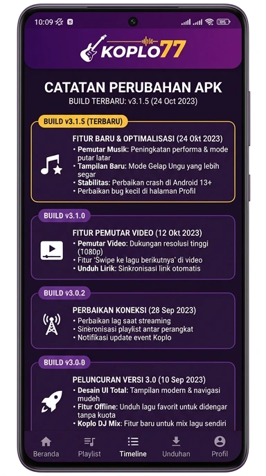 Tampilan riwayat versi koplo77